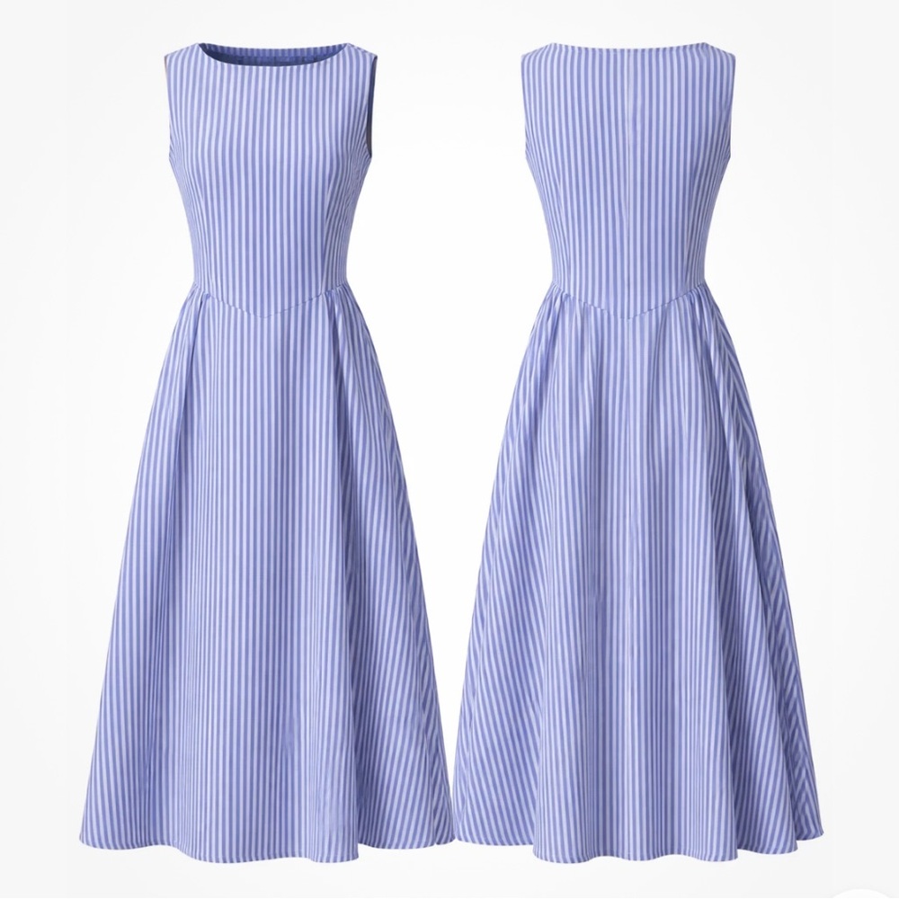 Sleeveless Stripe Linen Effect Dress - Picture 2 of 2
